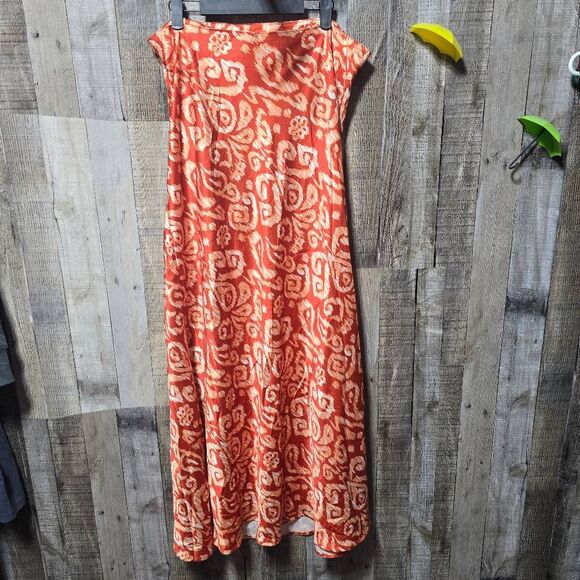 Micas Orange All Over Print Slit Maxi Satin Skirt - Picture 3 of 5